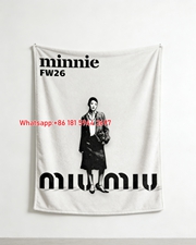 Miu Miu Minnie FW26 Black & White Suit Print Flannel Sofa Throw Blanket IMG_0630